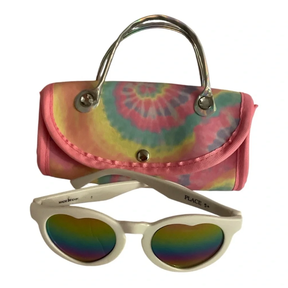 The Children's Place set of Rainbow Tie-Dye Case and heart shaped tinted lenses